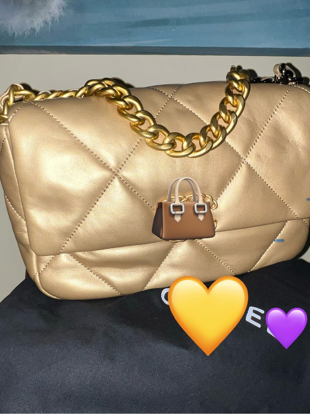 Quilted Gold Shoulder Bag with Chain Strap